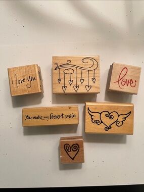 Hobby Lobby Wooden Heart Stamp Bundle(6) a mix of NWT and Gently Used.
